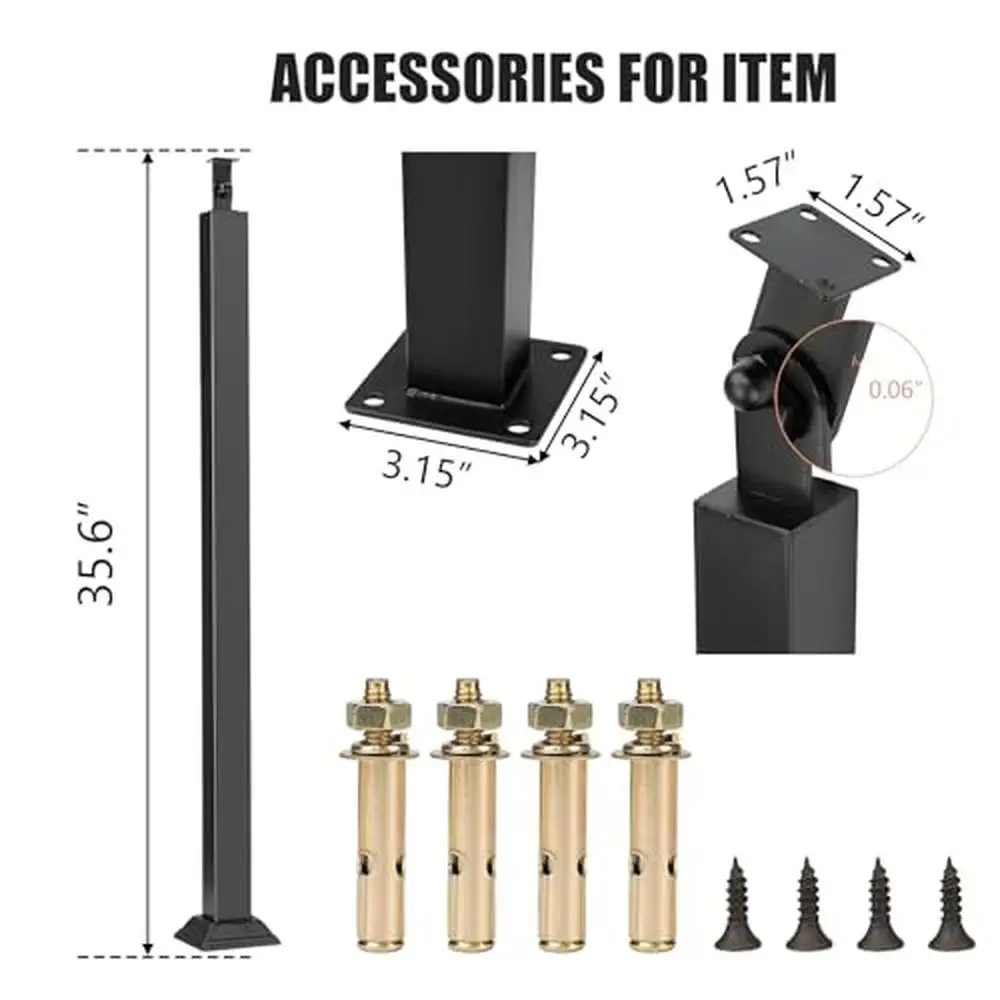 Adjustable Wrought Iron Stair Baluster Posts 4 Pack Iron Black 35" Balusters Interior Metal Stair Railing Kit Easy Assembly &