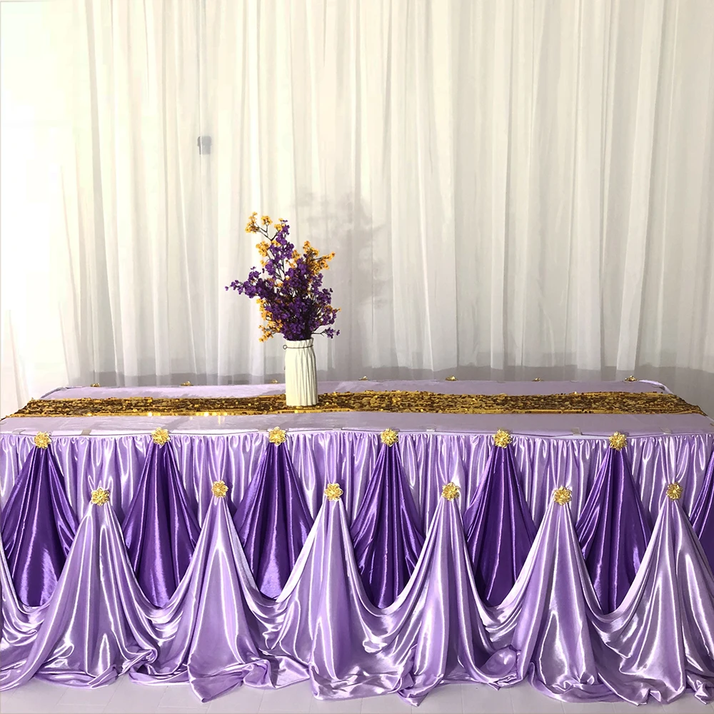 Ice Silk Table Skirt With Luxury Brooch For Wedding Party Birthday Decoration