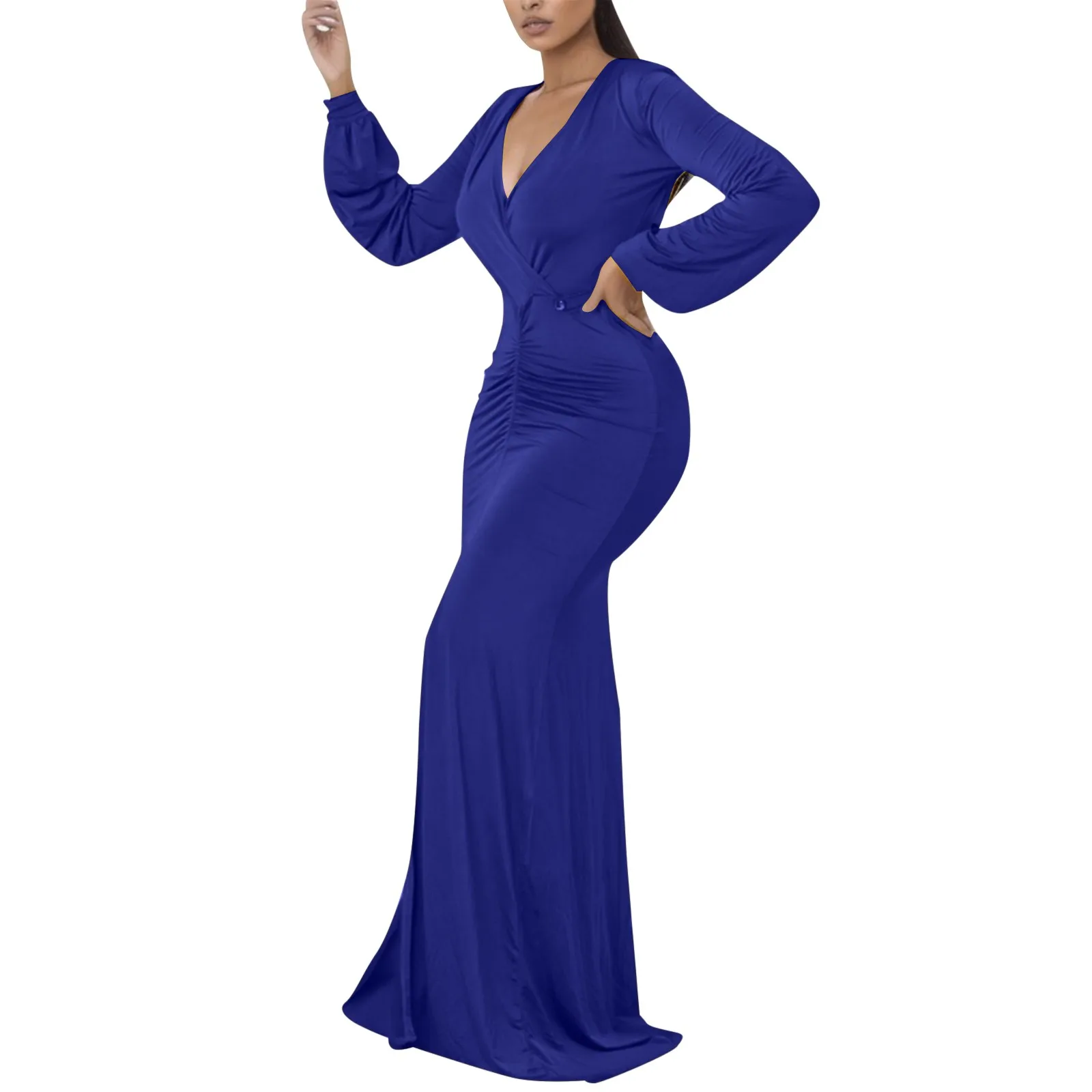

Elegant Evening Dresses Long Patry Gown Sexy Deep V Long Sleeve Mermaid Bodycon Split Maxi Robe Femme Vestidos Robe Clothing
