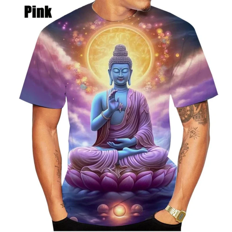 

Personality Buddha Printed Casual T-Shirt Fashion Unisex Hip Hop Round Neck Short Sleeve Tops