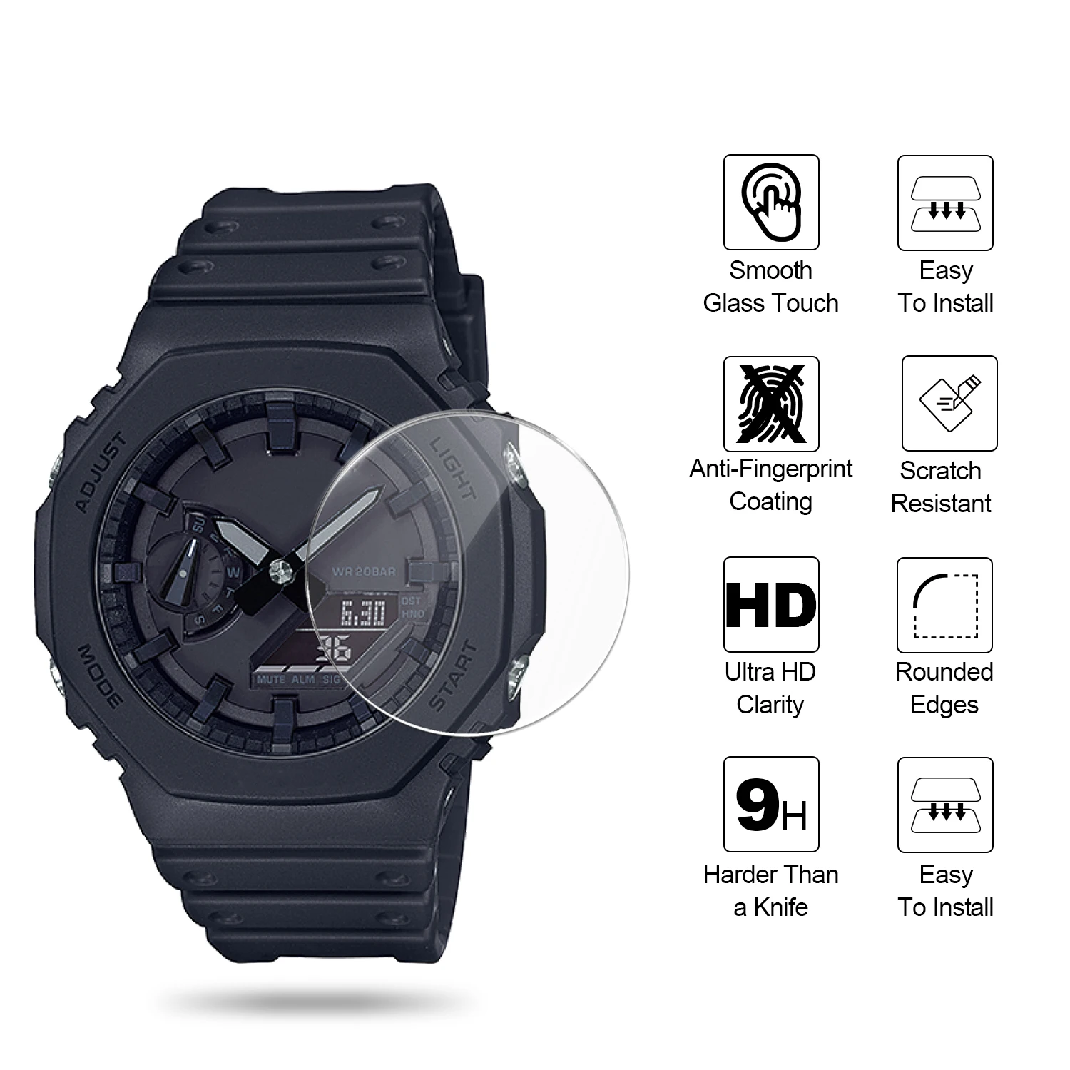 2-Pack 9H Tempered Glass Screen Protector for Casio G Shock Watches