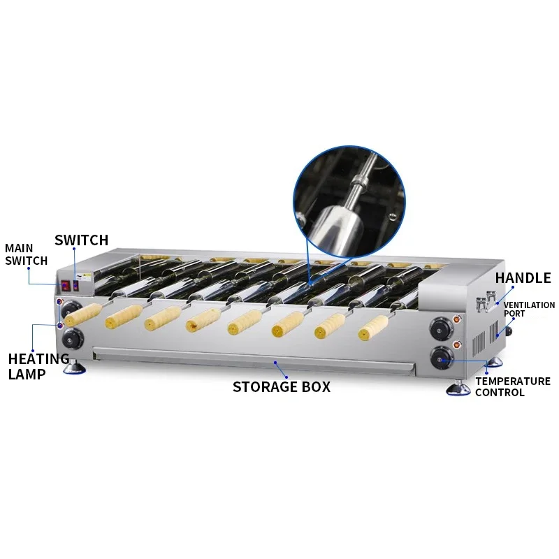 220V 110V Chimney Cake Oven Roll Grill Machine Stainless Steel Bread Roll Ice Cream Cone Kurtos Kalacs Waffle Maker 2