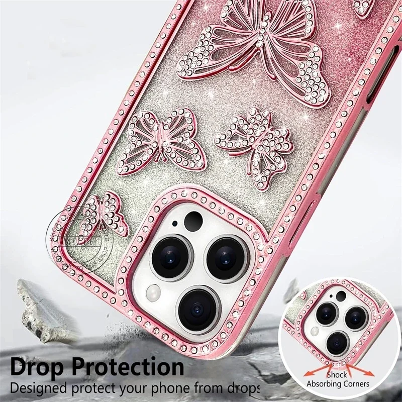 Sparkling 3D Butterfly Shiny Bling Rhinestone Case