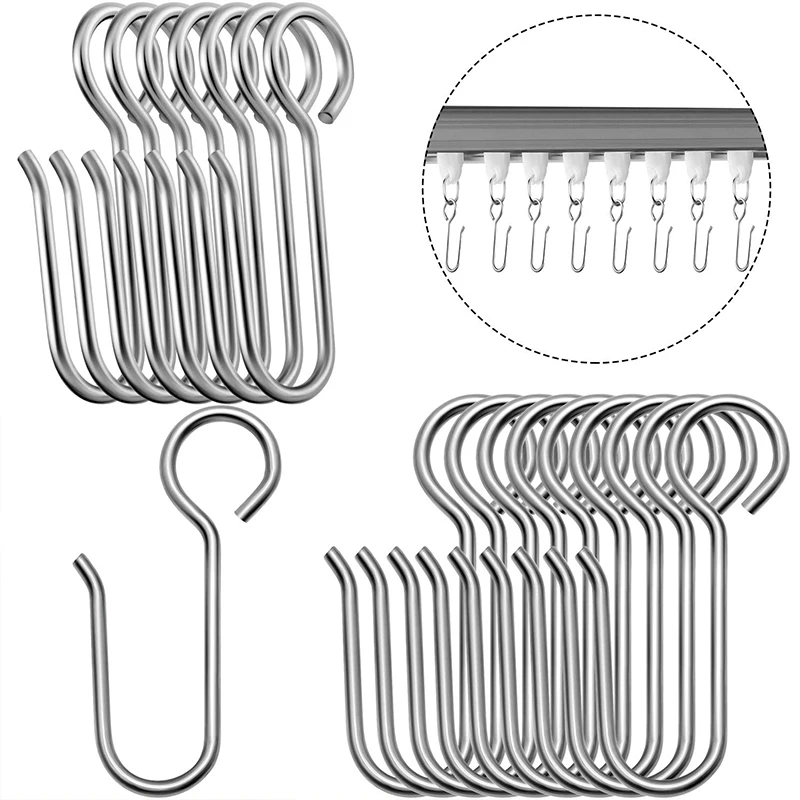 Curtain hooks 30pcs metal S shaped stainless ceiling curtain track shower decoration