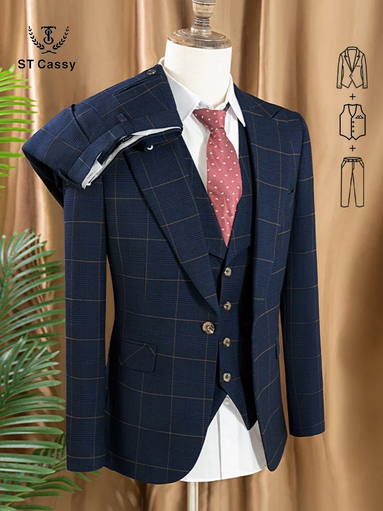 ST كاسي جودة عالية 3 قطعة بدلة متقلب مجموعة أزرق د...