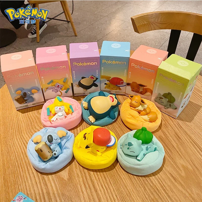 

Genuine Pokemon Nap Time Cute Pikachu Car Model Bulbasaur Snorlax Pvc Gk Komala Box Toy Eevee Home Decoration Children'S Gift