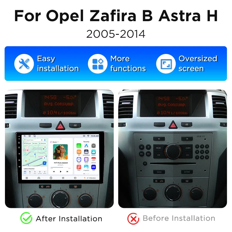 Radio de coche Android Junsun de 9 pulgadas para Opel Zafira B Astra H 2005 2006 - 2014 con Canbus, CarPlay inalámbrico y Android Auto, pantalla táctil IPS HD, GPS, navegación, multimedia, 360 ° Reproductor Multimedia con Cámara Opcional, DSP, RDS, WiFi, Pantalla Dividida, Mirror Link, Bluetooth, Manos Libres 2