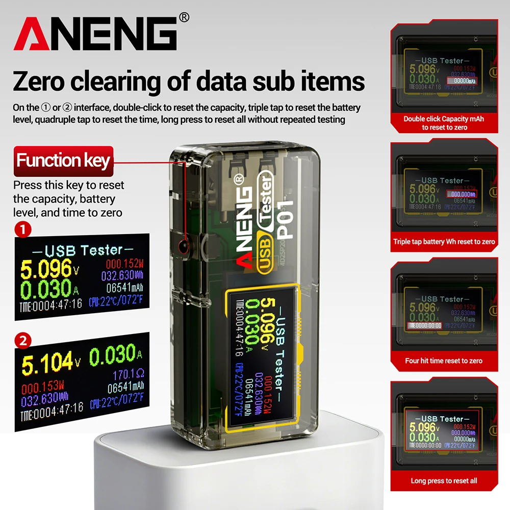 ANENG P01 디지털 USB 테스터 전압 디스플레이 4-30V 다기능 고속 충전 감지기 모니터 전압 전류 용량 테스터