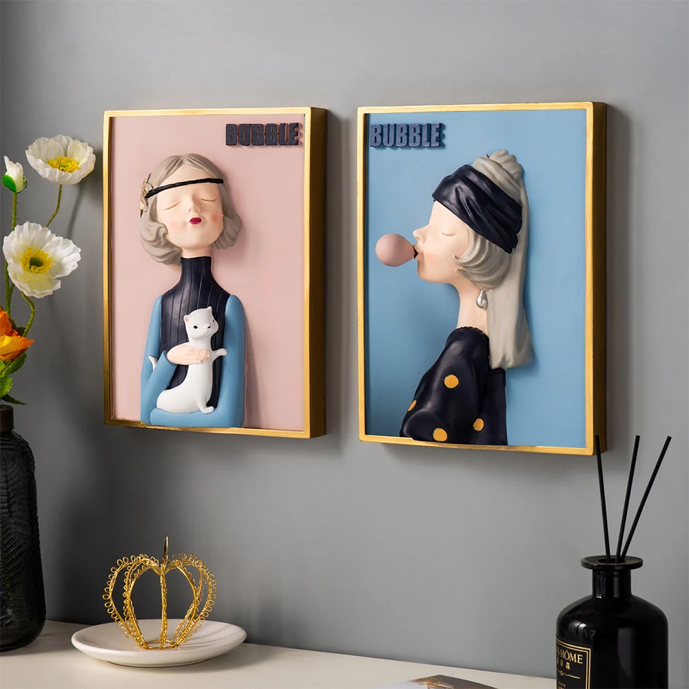 

Modern Cute Girl Bubble Canvas Painting Abstract Wall Art Posters and Prints Nordic Home Decor Picture Frameless Room Decor