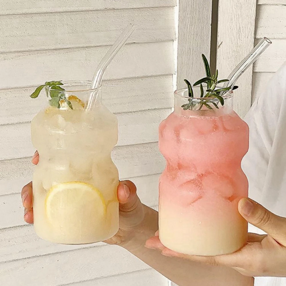 Glass Cup 250/440ML Ripple Glass Cup Iced Coffee Mug Heat-Resistant Transparent Glass Water Cups for Drinking Milk Beer Tea Juice Tumblers