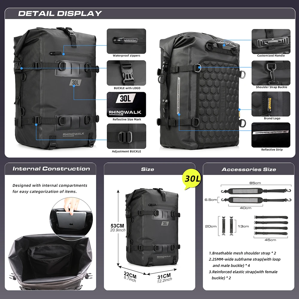 Rhinowalk-bolsa Para Asiento Trasero De Motocicleta, Paquete De