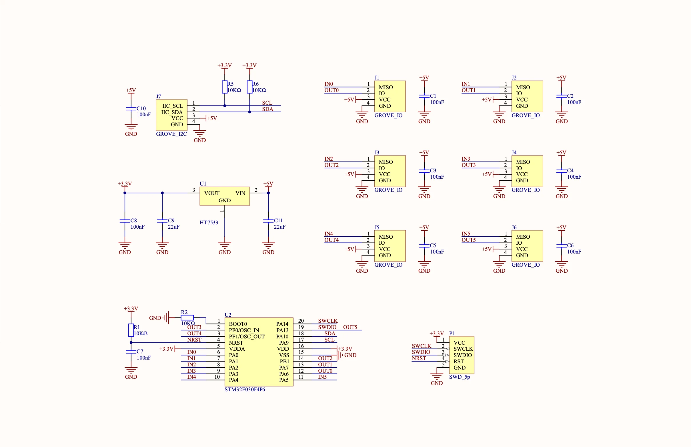 Official Hub 1-to-6 Expansion Unit: I/O (STM32F030) or I2C (PCA9548A)