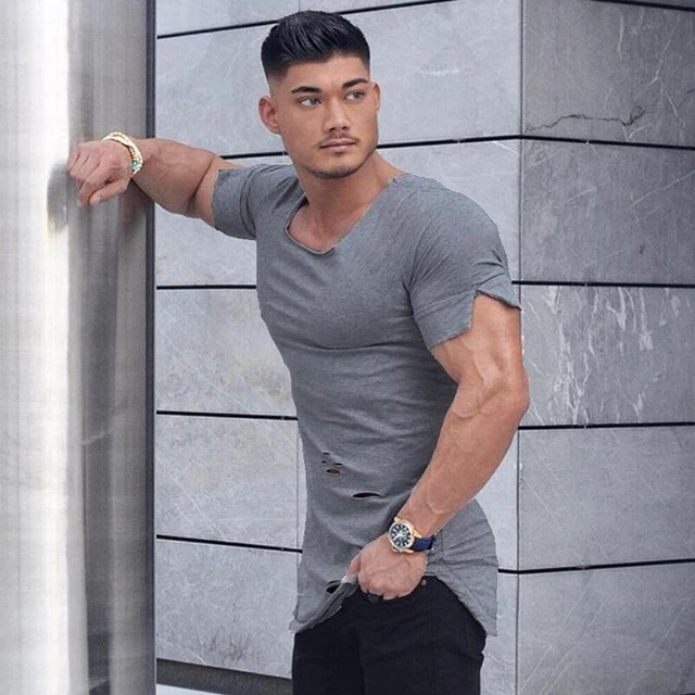 Men's Short Sleeve V Neck T-shirts  Bodybuilding Fitness Clothing - T-shirt  Men V - Aliexpress