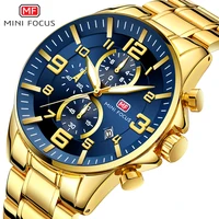 MINI FOCUS Royal Quartz Mens Watches Top Brand Luxury Waterproof Gold Waterproof Watch Stainless Steel Strap Luminous Hands 0278 1