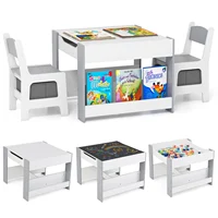 4-in-1 Kids Table & Chair Set Toddler Wooden Activity Table w/ Side Bookshelves