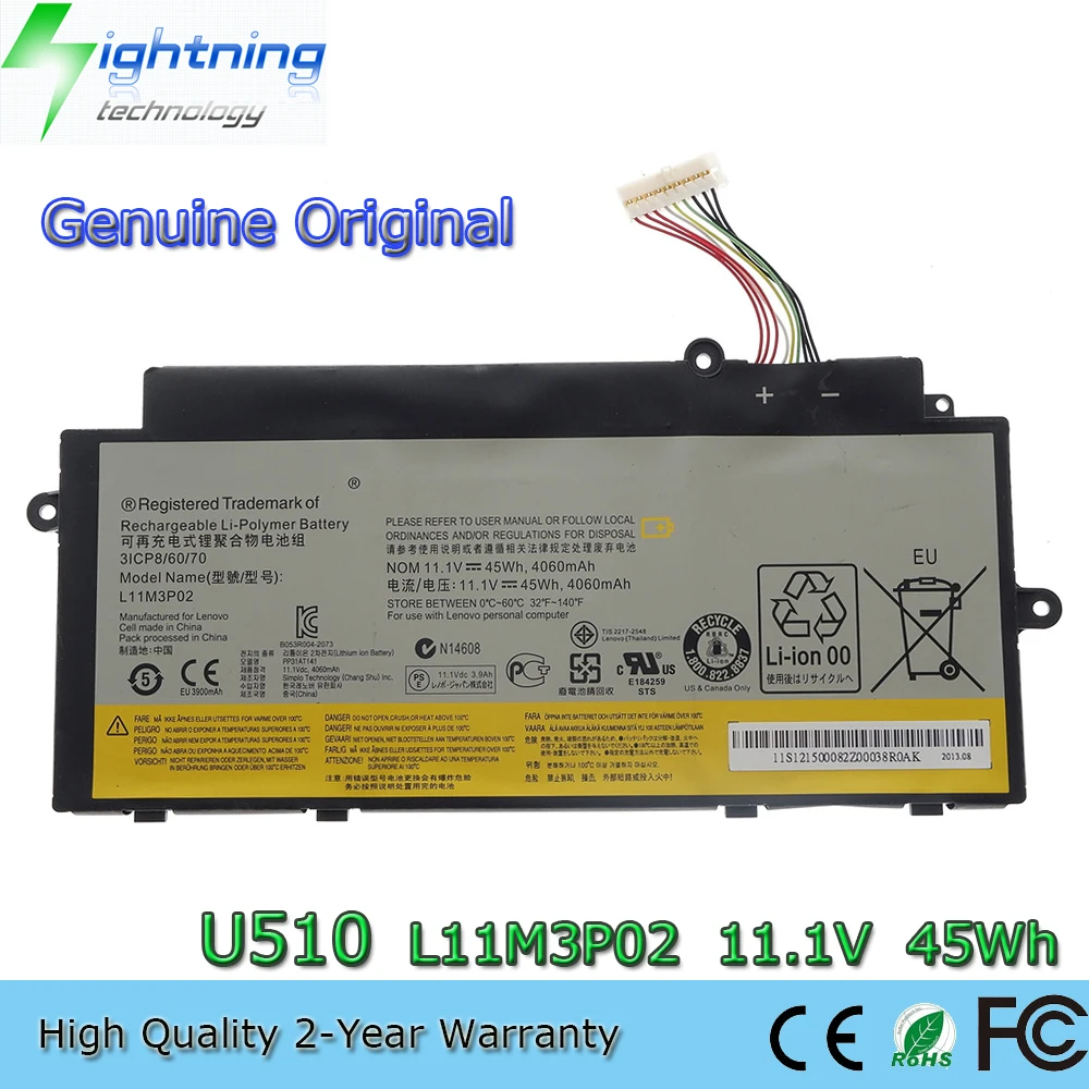 

New Genuine Original L11M3P02 11.1V 45Wh Laptop Battery for Lenovo IdeaPad U31 U510 Series L11L6P01