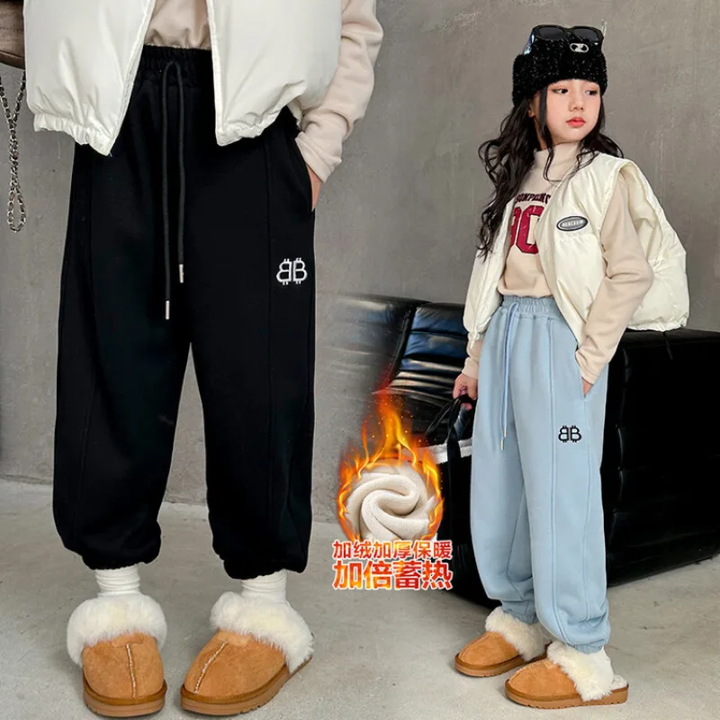 

Autumn Winter Teenage Girls Loose Thick Fleece Trousers Jogger Pant Casual Sport Pants Fashion Boy Kids Clothes 4-14 Years