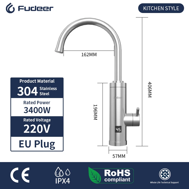 Fudeer 3400 واط 220 فولت سخان مياه المطبخ الكهربائ...