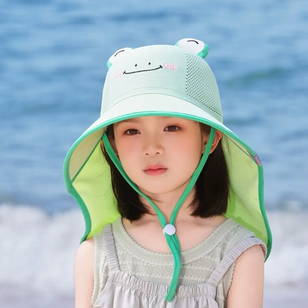 Big Brim Baby Fisherman Hat Extended Shawl Sun Protection Sunscreen Hat Bucket Cap Cartoon Children Beach Cap Outdoor