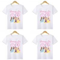 2024 New Disney Princess Graphic Birthday Girl Kids T Shirt Age 1 2 3 4 5 6 7 8 9 Years Girls Clothes Party Kawaii Baby T-Shirts 1