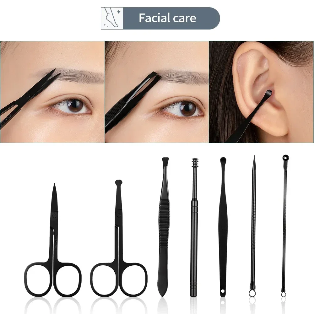 8/15pcs Premium Black Nail Clipper Set with Stainless Steel Manicure Pedicure Tools for Foot Care in Travel Case Nail Care Kit