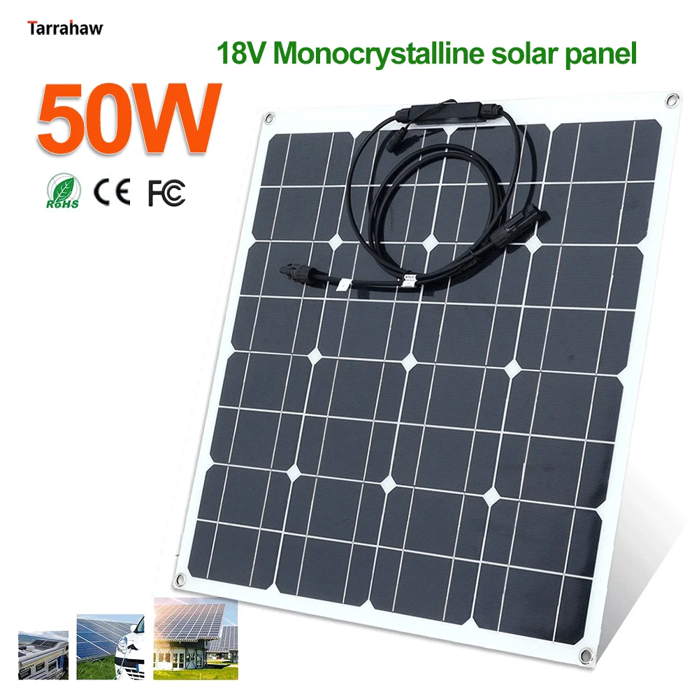 Piastra Solare 50W 4X4 Celle 18V Pannello Fotovoltaico Leggero Modulo Sistema Solare Ad Alta Potenza Generatore Esterno Per Batteria Fotovoltaica Per 