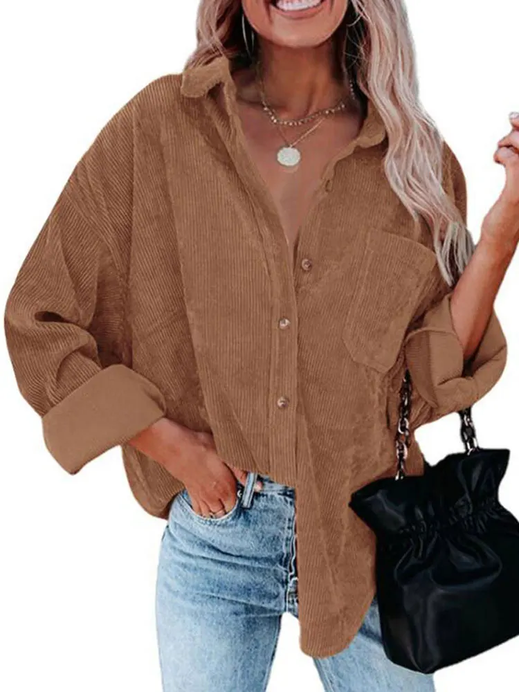 

Spring Autumn Corduroy Jacket Woman Long Shirt Jacket Women Button Coat Jackets Women Fashion Overshirt Loose Coat Female 2023