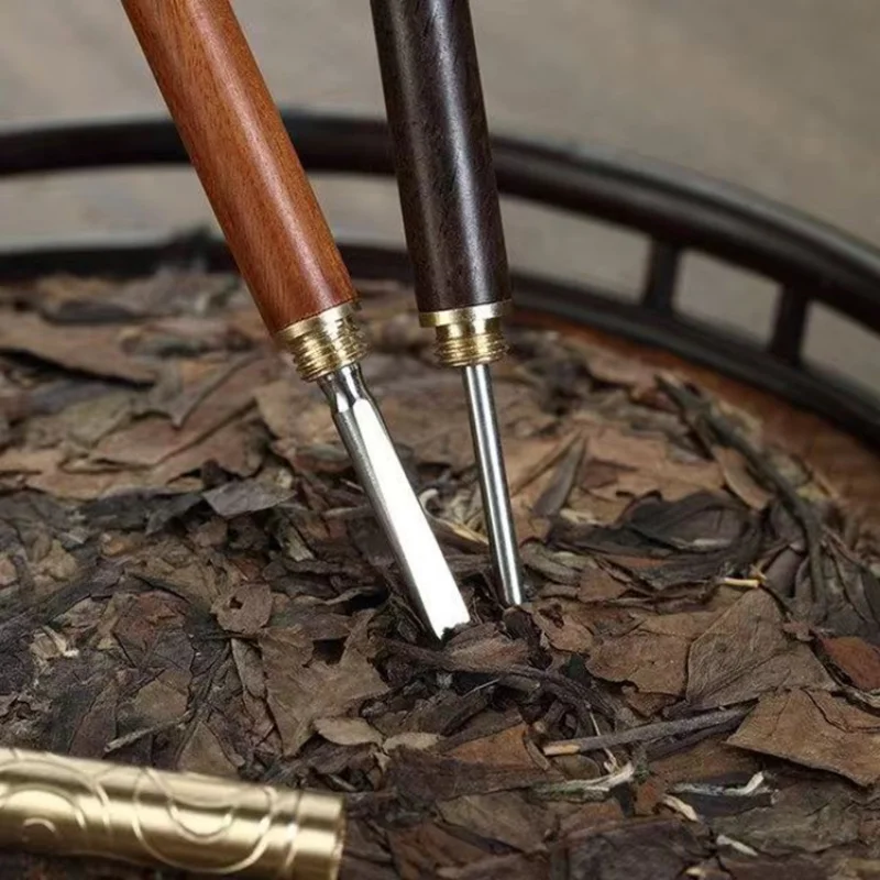 Ruyi golden hoop stick tea knife tea needle ebony wood huanghuali wood double-use Pu'er cake opener prying tool