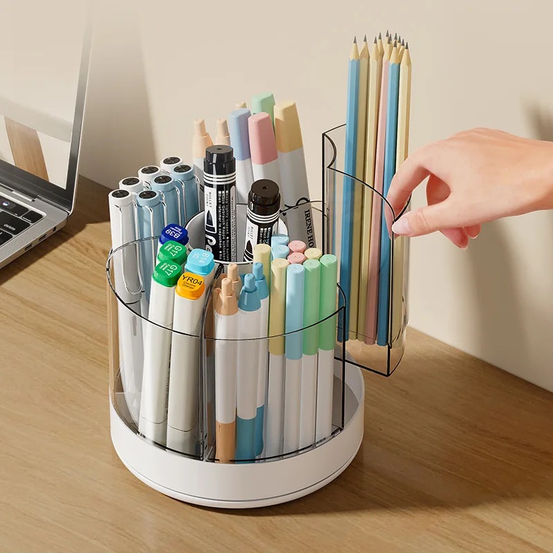 Rotating Pen Holder Large Capacity Desktop Office Student Simple Cute Desktop Cosmetic Storage Box Brush Holder Pen Case