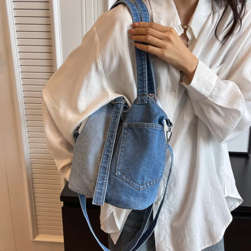 Commuter Versatile Portable Women's New Denim Bucket Summer Niche Shoulder Bags Female Girls Women Handbag Femme Ladies Handbags