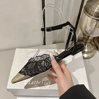 Nouvelles sandales à talons hauts pour femmes, sexy, à blocs de couleur, en dentelle, à bout pointu, sandales d'été, chaussures de soirée, escarpins 5