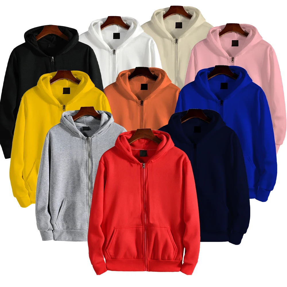 

Men's And Women's Hooded Sweatshirt, Loose Long Sleeved Zippered Jacket, Fleece Top, Solid Color Harajuku Style, Korean Version