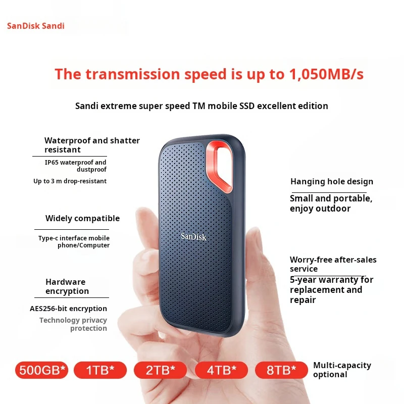 샌디스크 4TB 타입-C USB 3.2 NVMe 휴대용 SSD (PSSD), E61 프리미엄 에디션, 1050MB/s, 휴대용 SSD