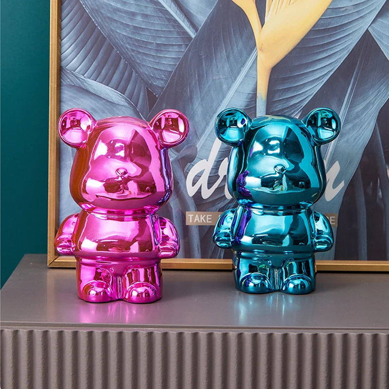 Bear Ceramic Plating Save Money Bank Nordic Home Decoration Cute Bear Sculpture Light Luxury Desktop Figurines Living Room Decor 2