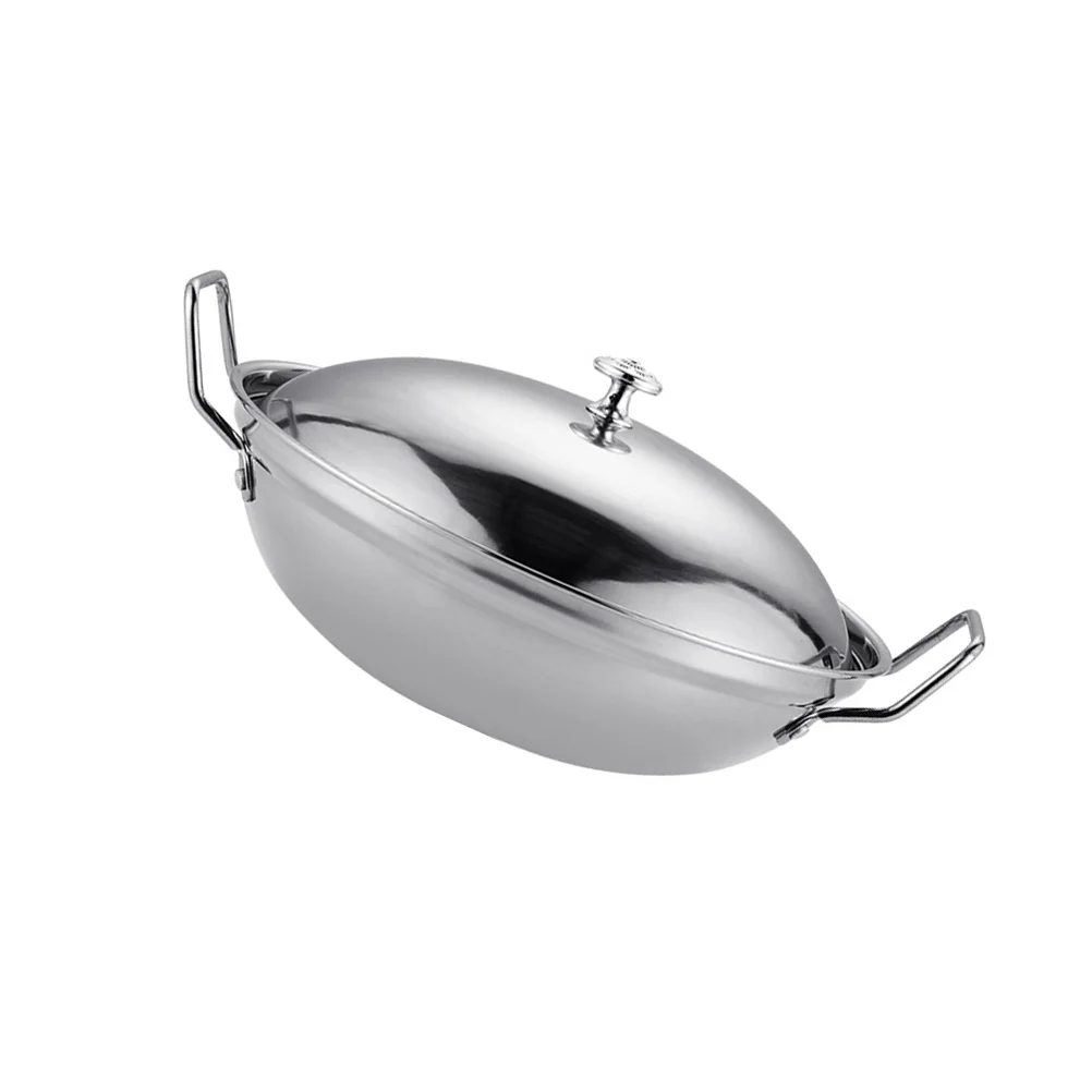 

1 Set of Household Double Handle Pot Stainless Steel Dry Pot Kitchen Utensil