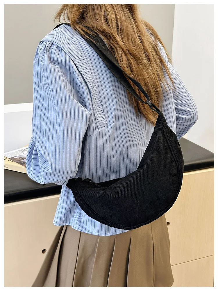 Sac bandoulière femme en velours côtelé – Style rétro, sac épaule décontracté et tendance