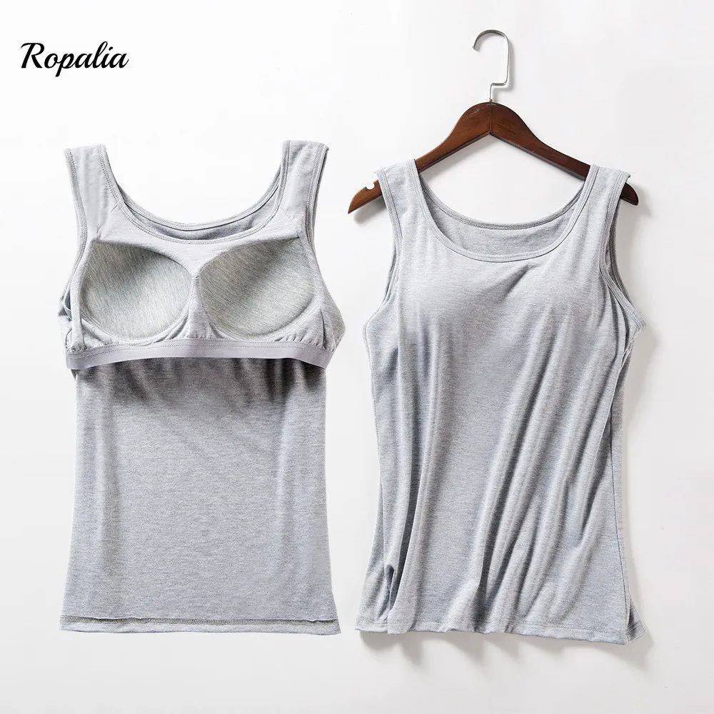 Women's Soft Modal Breathable Tank Top With Built In Bra Slim Fit One Piece  Inner Outer Wearable Bottoming Vest