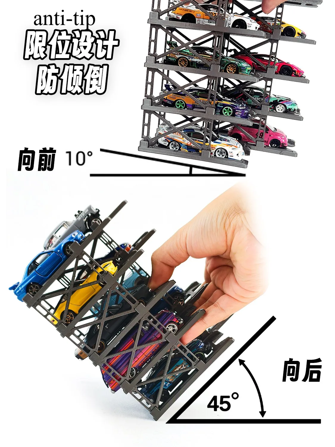 디오라마 1/64 모듈식 다층 주차장 랙 모델 자동차 전시 보관 캐비닛 모델 다층 차고 모델