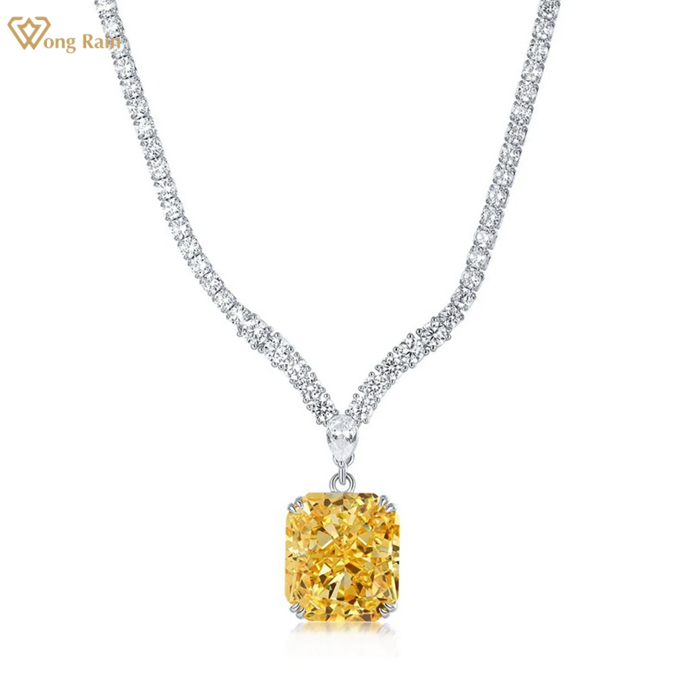 

Wong Rain 925 Sterling Silver Crushed Ice Cut 14*16MM Citrine Emerald Pink Sapphire Aquamarine Gemstone Pendant Necklace Jewelry