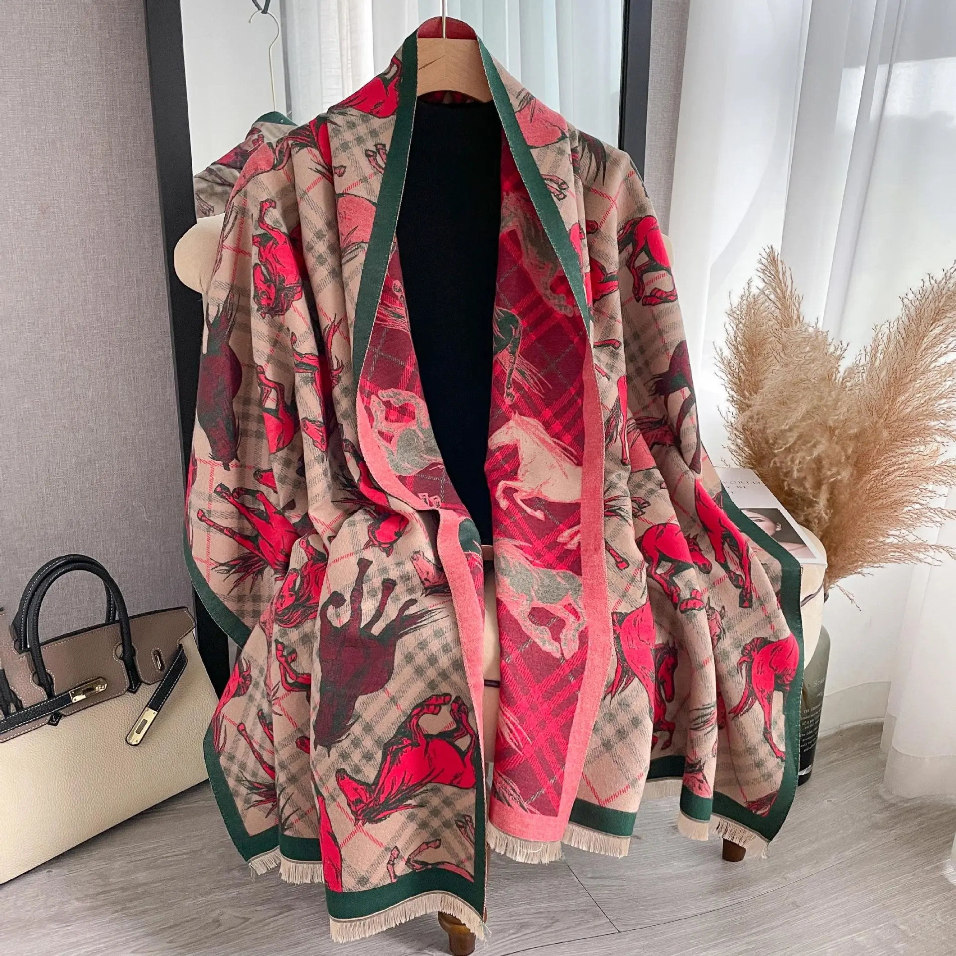 

2023 New Winter Cashmere Scarf Women Horse print Warm Thick Shawls Wraps Pashmina Fashion Bufandas Poncho Casual Blanket Echarpe