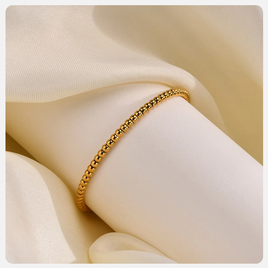 Vnox goldfarbene Perlenarmbänder für Damen und Herren, Anti-Allergie-Edelstahl-Perlenkugel, dehnbares, elastisches Stapelarmband-Set – Detail 9