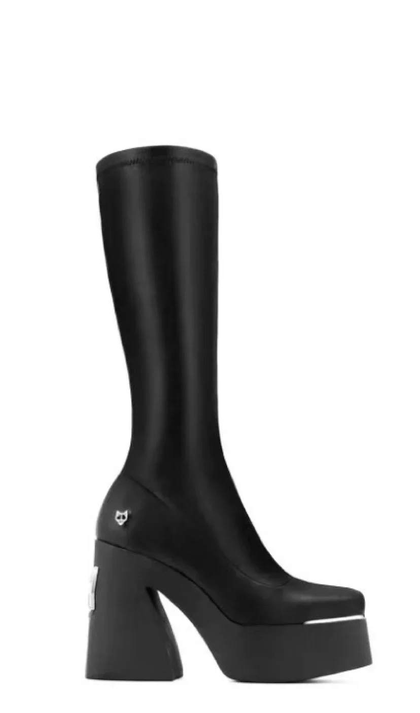 

NAKED WOLFE Impact knee-length platform boots Pulls on Knee length platform sole metal wolf stamp metal wolf embedded in heel