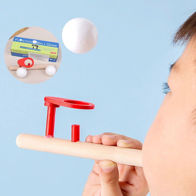 Ahşap Süspansiyonlu Top Üfleyici Spor Köpük Topları Yüzen Çocuklar İçin Üfleme Borusu ve 2 Top Oyunu Stres Giderici Denge Üfleme Oyuncağı