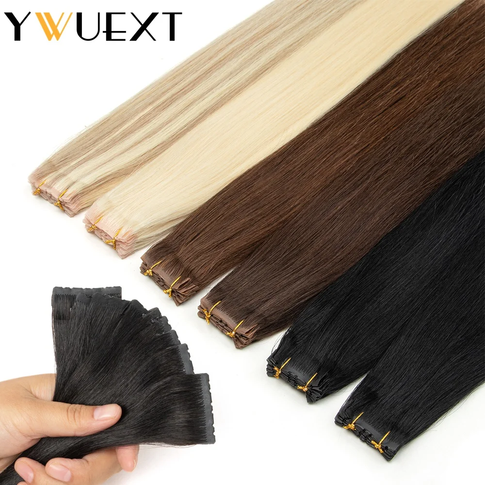 YWUEXT Twin Tab Weft Hair Extensions PU Skin Weft Hole Hair 100% Natural Human Machine Remy 10pcs/pack 16'' 20'' 24''