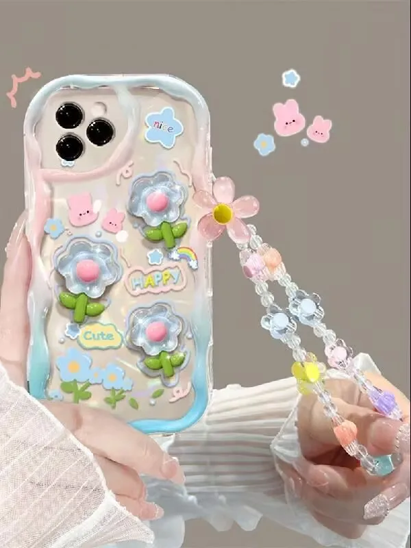 Elegant 3D Floral Chain Phone Case Cover