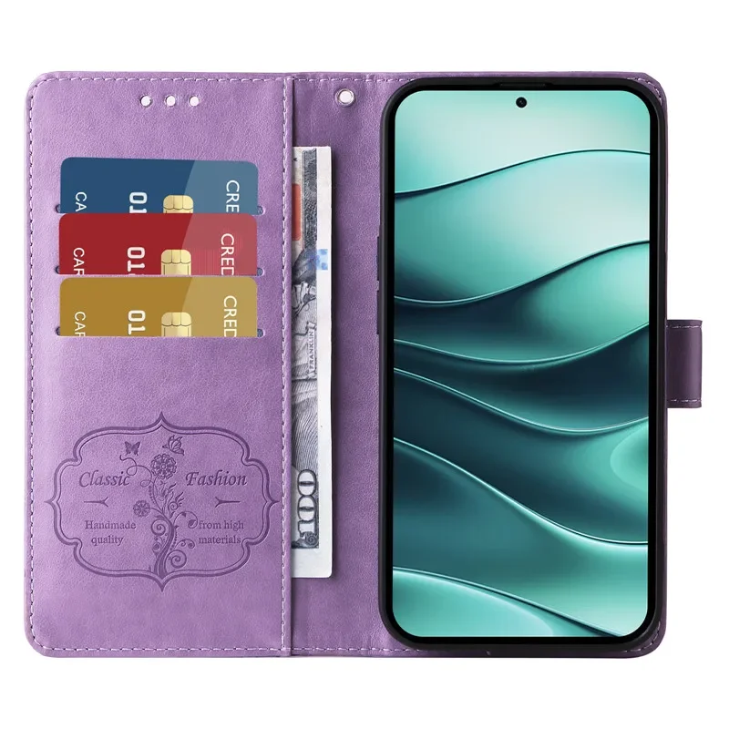 Fringed Iris Leather Flip Wallet Phone Case with Card Slot