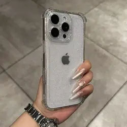 Sparkling Clear Glitter Soft Silicone Bumper Phone Case for iPhone 17 Pro (White)