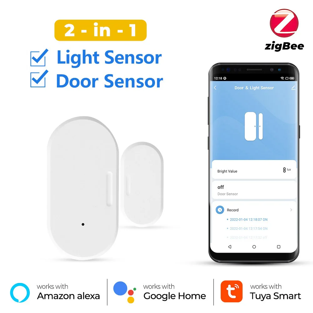 Tuya Smart Zigbee Wifi 2 in 1 Magnetic Window Door Sensor Light Sensor Lighting Detector Work With Smart Life Alexa Google Home timethinker ewelink smart home light switch panel wall interruptor us 1 2 3 gang wifi light switches work with alexa google home