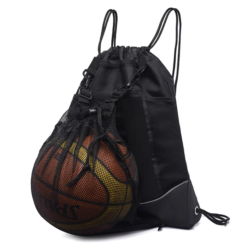 

Drawstring Basketball Bag Multi Pockets Side Mesh Bag Portable Soccer Volleyball Carrier Expandable Backpack Helmet Luggage Bags