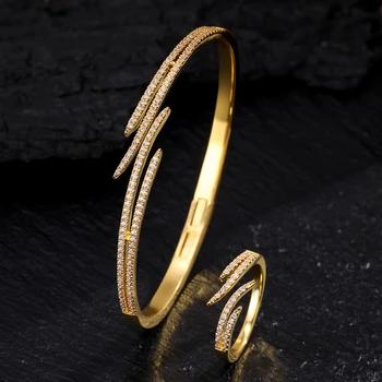 ZAKOL Classic Zircon Inlay Wing Shape Open Bracelet Ring For Women Exquisite 18K Gold Plated Fashion Aesthetic Jewelry Gift 1